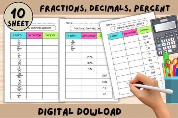 Download Fractions Decimals Percentages Worksheet - Percentages Collection